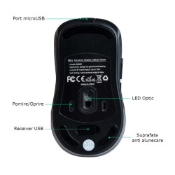 Mouse optic Wireless 2.4GHz, iluminat LED, USB, 1600 DPI, raza actiune 10 m, Rii