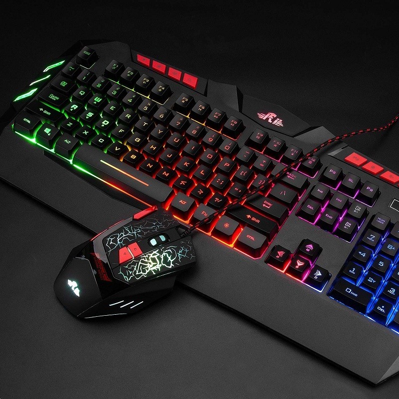 Kit tastatura si mouse gaming, iluminate LED, USB, taste multimedia