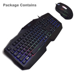 Tastatura si mouse gaming, iluminare multicolora, USB, 104 taste, Rii