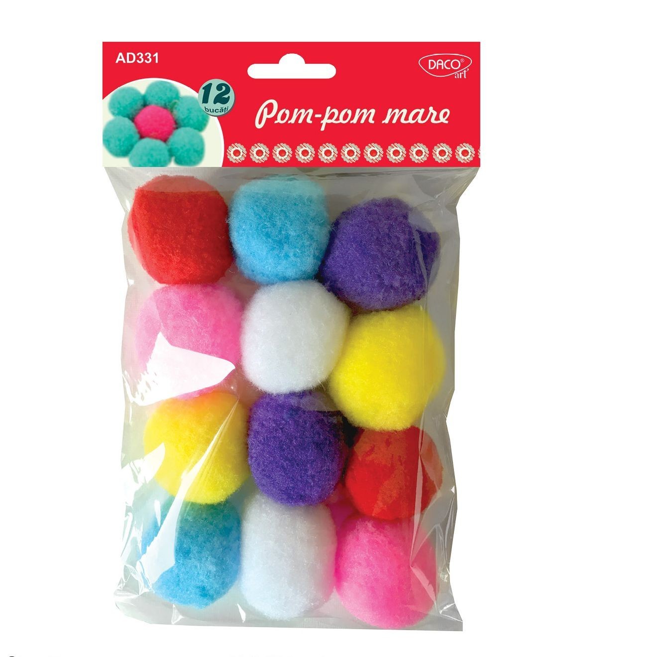 Pom-Pom colorat decorativ, 12 bucati, 5 cm, material textil, Daco image0