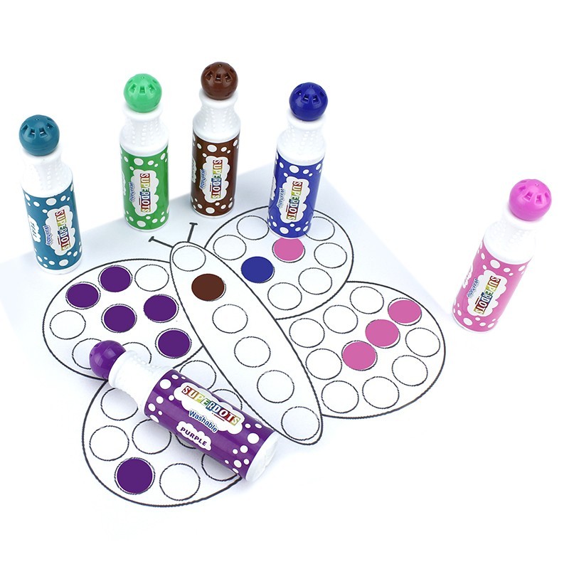 Carioci lavabile colorate, 45 ml, Dot Marker pentru buline, set 6 bucati