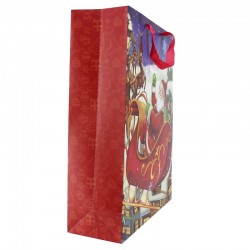 Punga pentru cadou Mos Craciun, 43x55x15 cm, imprimeu divers, maner panglica