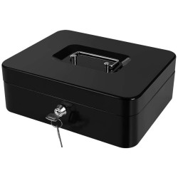 Caseta bani si valori din metal, 2 chei, 6 compartimente, maner, negru