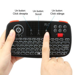 Mini tastatura Bluetooth iluminata, receiver USB, touchpad, unique scroll, RII I4