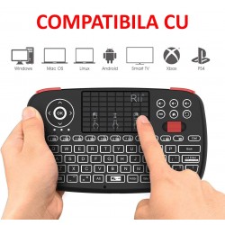 Mini tastatura Bluetooth iluminata, receiver USB, touchpad, unique scroll, RII I4