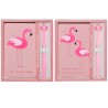 Set jurnal si pix Flamingo, coperta material textil, cutie depozitare, roz