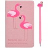 Set jurnal si pix Flamingo, coperta material textil, cutie depozitare, roz