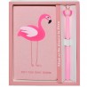 Set jurnal si pix Flamingo, coperta material textil, cutie depozitare, roz