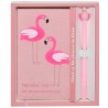 Set jurnal si pix Flamingo, coperta material textil, cutie depozitare, roz