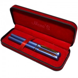 Set stilou si pix in etui, corp metalic sidefat, ornamente aurii