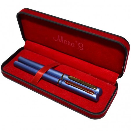 Set stilou si pix in etui, corp metalic sidefat, ornamente aurii