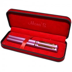 Set stilou si pix in etui, corp metalic sidefat, ornamente aurii