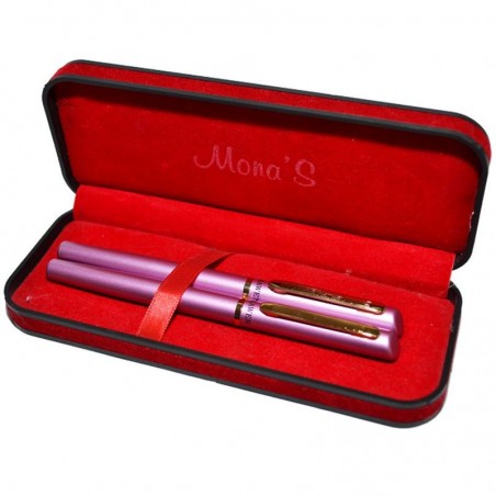 Set stilou si pix in etui, corp metalic sidefat, ornamente aurii