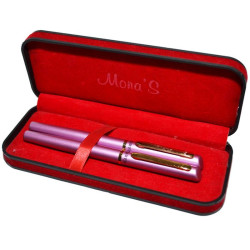 Set stilou si pix in etui, corp metalic sidefat, ornamente aurii