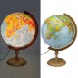 Glob geografic iluminat, harta politica si fizica, suport lemn, fus orar, diametru 32 cm