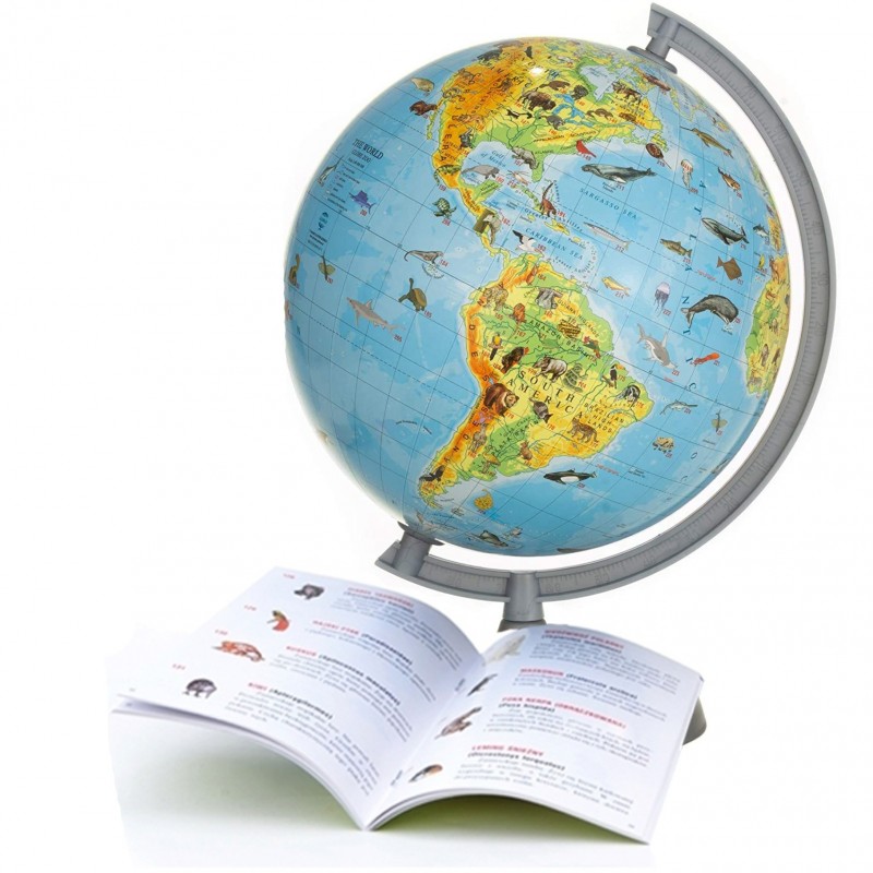 Glob pamantesc harta fizica-zoologica, meridian si suport, diametru 22 cm, carte 275 animale