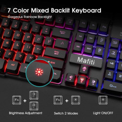 Kit tastatura si mouse 3200 DPI pentru gaming, conexiune USB, iluminate, Mafiti