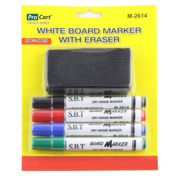 Set 4 markere si burete pentru tabla magnetica, uscare rapida