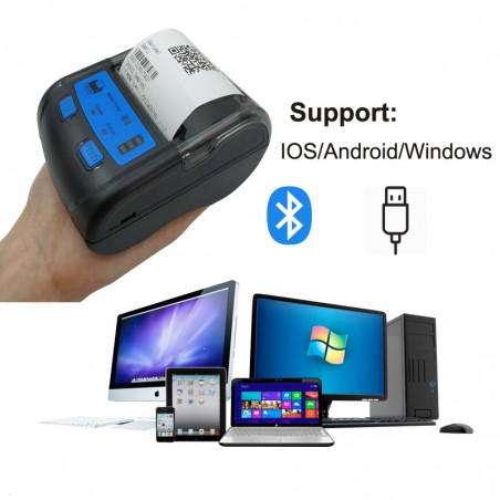 Imprimanta termica POS portabila, bluetooth, 58 mm, IOS, Android, Windows, 20 conexiuni simultane, Euccoi