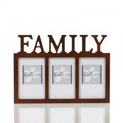 Rama foto tripla Family, format foto 10x15, fixare perete, 32.3x1.2x23 cm, lemn maro inchis