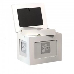 Album foto din lemn alb, tip cutie personalizabila, stocare 96 fotografii 10x15, 20x16.5x15 cm