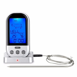 Termometru digital cu sonda, Wireless, display LCD, de bucatarie, 8 butoane