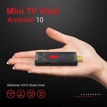 Dongle TV Android 10, Quad Core 1.35 Ghz, 4K 60FPS, HDMI, slot TF, cu telecomanda