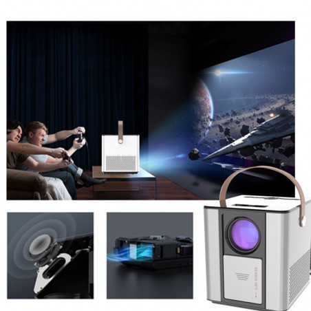Video proiector LED Full HD, Home Theatre cu difuzor portabil, Android, HDMI, USB, 3500 lumeni, telecomanda