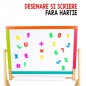 Tablita de scris pentru copii, 2 in 1, fata magnetica si pentru creta, 60x40 cm, alfabet si ceas, rola hartie