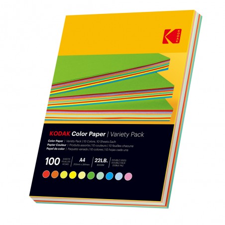 Hartie colorata A4 Kodak, printabila fata verso, 10 culori, 80g, top 100 coli