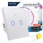 Intrerupator dublu smart touch, panou din sticla, WiFi, Android si iOS, alb Intrerupator dublu smart touch, panou din sticla, WiFi, Android si iOS, alb