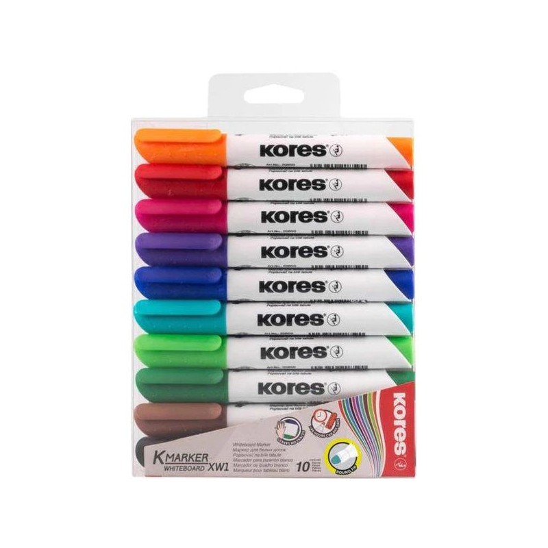 Marker pentru whiteboard, varf 3 mm, set 10 culori, Kores