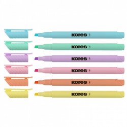 Set 6 markere pastelate, grosime varf 1-4 mm, Kores