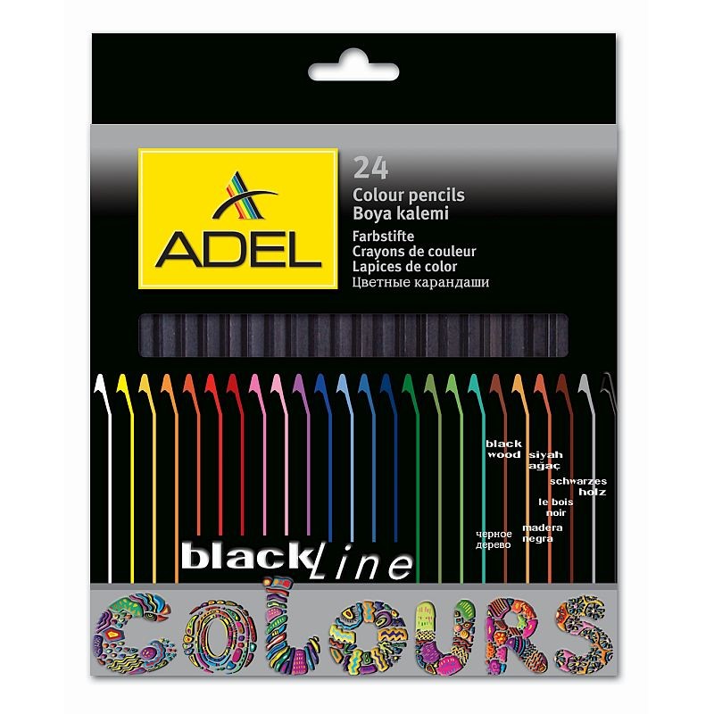 Creioane colorate hexagonale, corp lemn negru, varf 3 mm, set 24 bucati