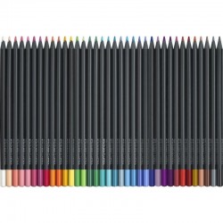 Creioane colorate din lemn negru, desene hartie culoare inchisa, 36 culori