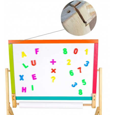 Tablita de scris pentru copii, 2 in 1, fata magnetica si pentru creta, 60x40 cm, alfabet si ceas, rola hartie, RESIGILAT