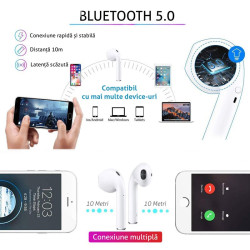 Casti Bluetooth pentru iPhone si Android, Touch Control, stand incarcare, USB, raza 10m