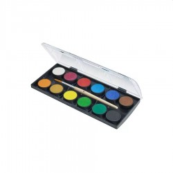 Acuarele 12 culori vibrante, 24 mm, pensula inclusa, Faber Castell