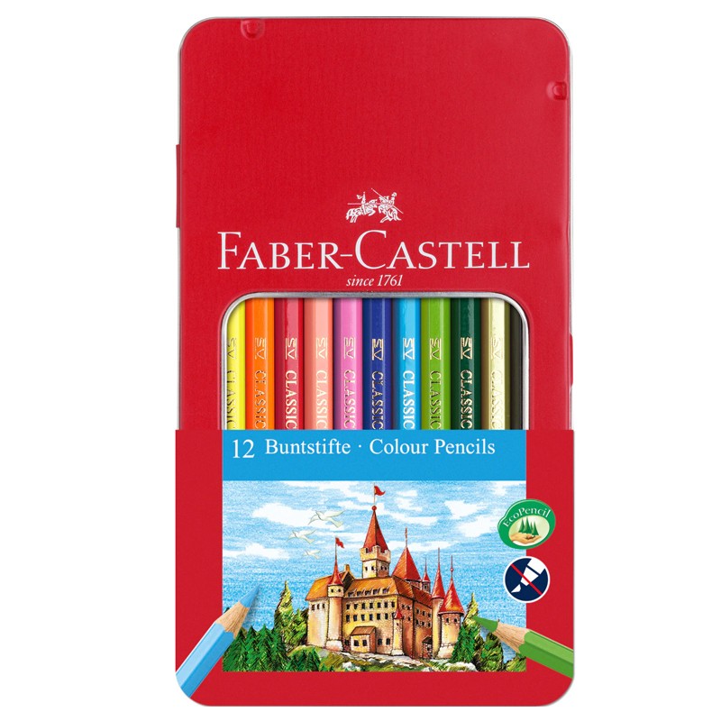 Creioane colorate, set 12 culori puternice, cutie metalica cu fereastra vizualizare