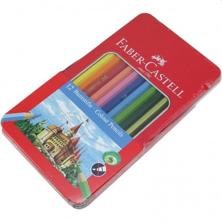 Creioane colorate, set 12 culori puternice, cutie metalica cu fereastra vizualizare