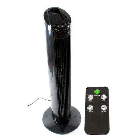 Ventilator de birou tip stalp, 50W, 3 trepte viteza, oscilare 70grade, telecomanda, temporizator, negru