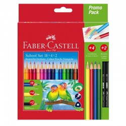 Creioane colorate hexagonale, pachet 18+4 culori, creion HB si 2B incluse