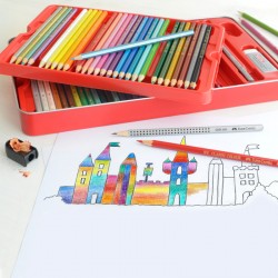 Set 60 creioane colorate, 4 accesorii incluse, cutie metalica