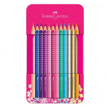 Set 12 creioane colorate, insertie buline cristal, design Sparkle
