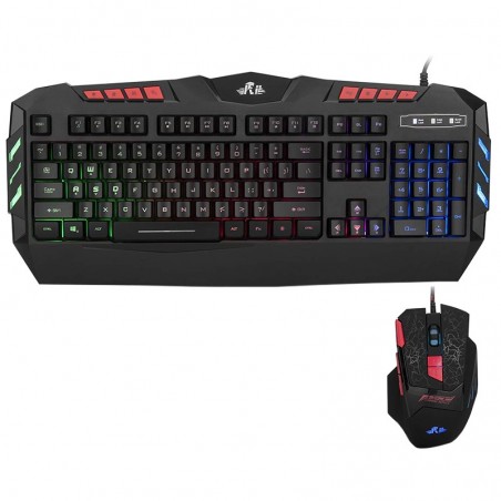 Kit tastatura si mouse gaming, iluminate LED, USB, taste multimedia, 2400 DPI, RESIGILAT