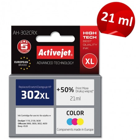 Cartus compatibil HP 302 XL Color pentru HP, 21 ml, Premium Activejet, Garantie 5 ani
