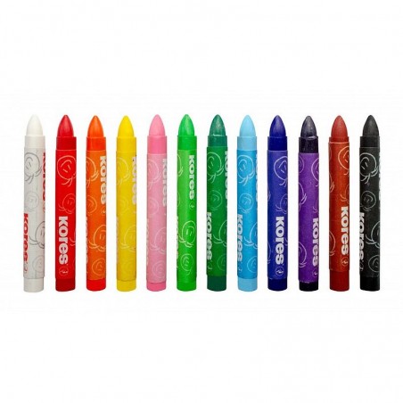 Creioane colorate cerate, 12 culori, textura moale, forma triunghiulara