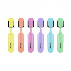 Set 6 markere evidentiatoare, culori fluorescente pastelate, cerneala pe baza de apa