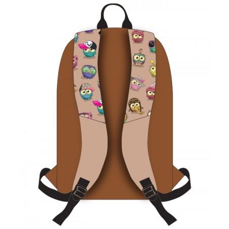 Ghiozdan School Friendly Teens, imprimeu Bufnite, poliester, bej-maro