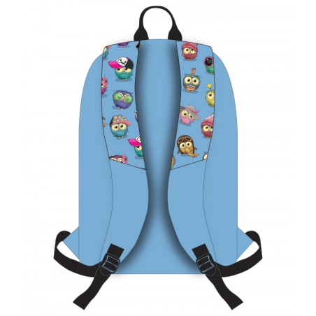 Ghiozdan imprimeu Bufnite, 1 compartiment, cu fermoar, turcoaz